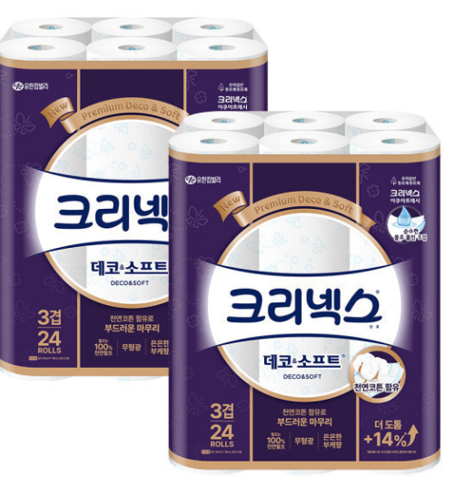 크리넥스 3겹 데코소프트 28m 24롤 2팩 화장지